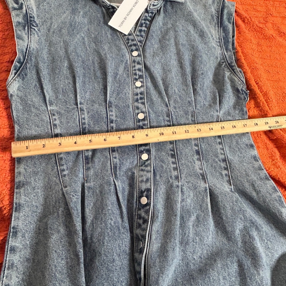 Torn By Ronny Kobo Edie Pleat Waist Denim Shirt Dress size Large $228 NWT - Picture 5 of 13